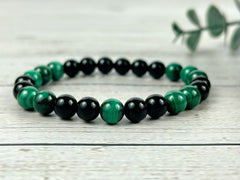 Protection Bracelet, Malachite Bracelet, Black Onyx Bracelet, Gemstone Bracelet, Beaded Bracelet, Birthday Gift for Her, Gift for Him