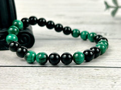 Protection Bracelet, Malachite Bracelet, Black Onyx Bracelet, Gemstone Bracelet, Beaded Bracelet, Birthday Gift for Her, Gift for Him