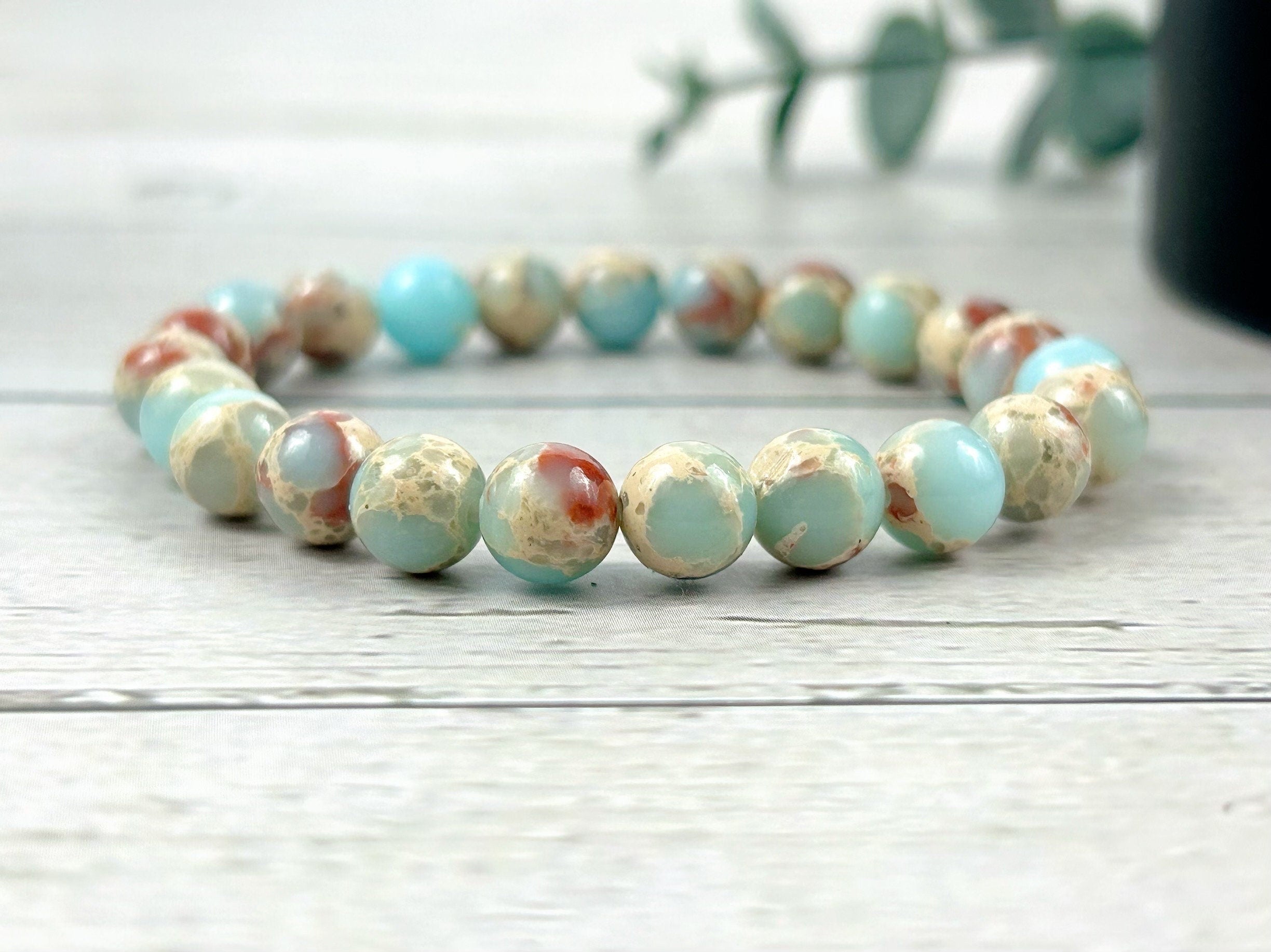 Jasper Bracelet, Blue Beaded Bracelet, Gemstone Bracelet, Sea Sediment Bracelet, Ocean Inspired Bracelet,Birthday Gift for Her, Gift for Him