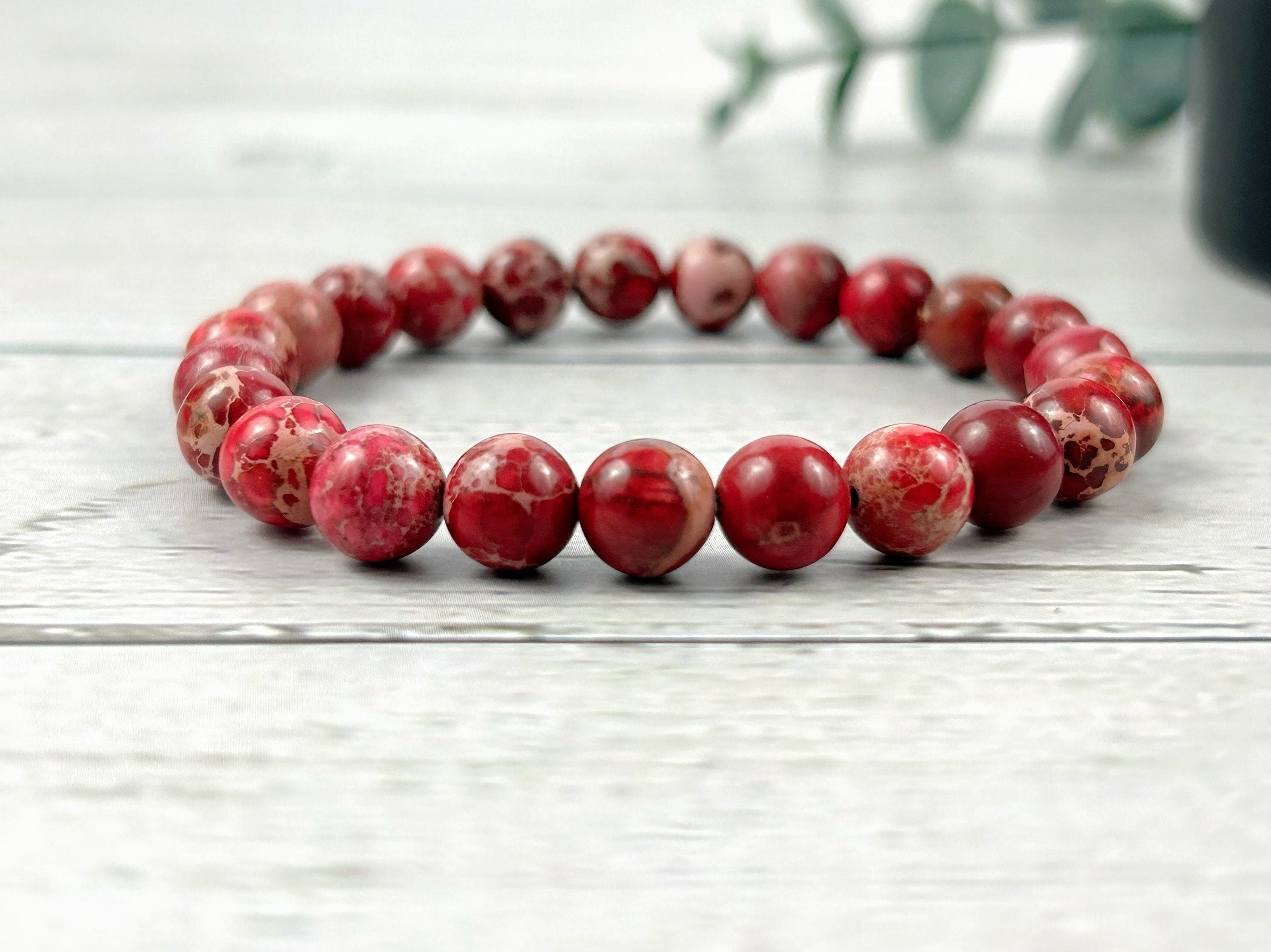 Jasper Bracelet, Red Beaded Bracelet, Gemstone Bracelet, Red Imperial Jasper, Birthday Gift for Her, Gift for Him