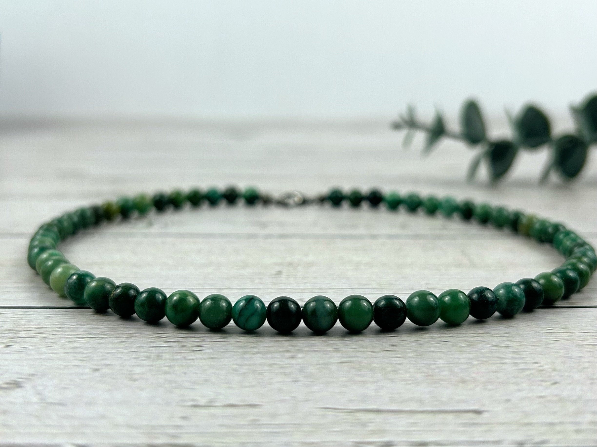 Jade Necklace, Choker Necklace, Green Beaded Necklace, Canada Jade Necklace, Gemstone Necklace, Abundance Necklace, Good Luck Gift for Her