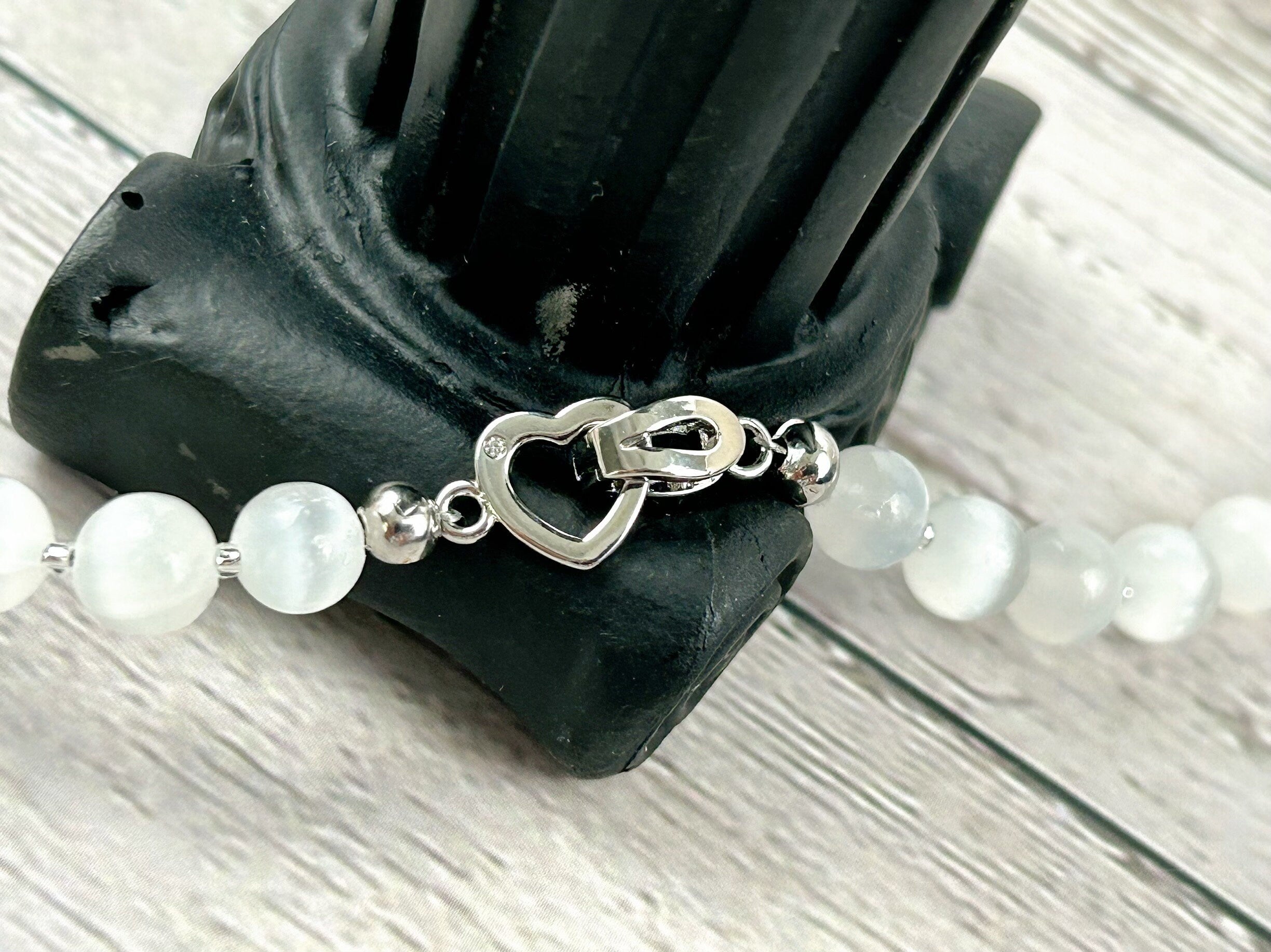 Selenite Necklace, White Beaded Necklace, Reiki Necklace, Positive Energy, Gemstones Jewelry, Healing Stone Yoga Necklace,