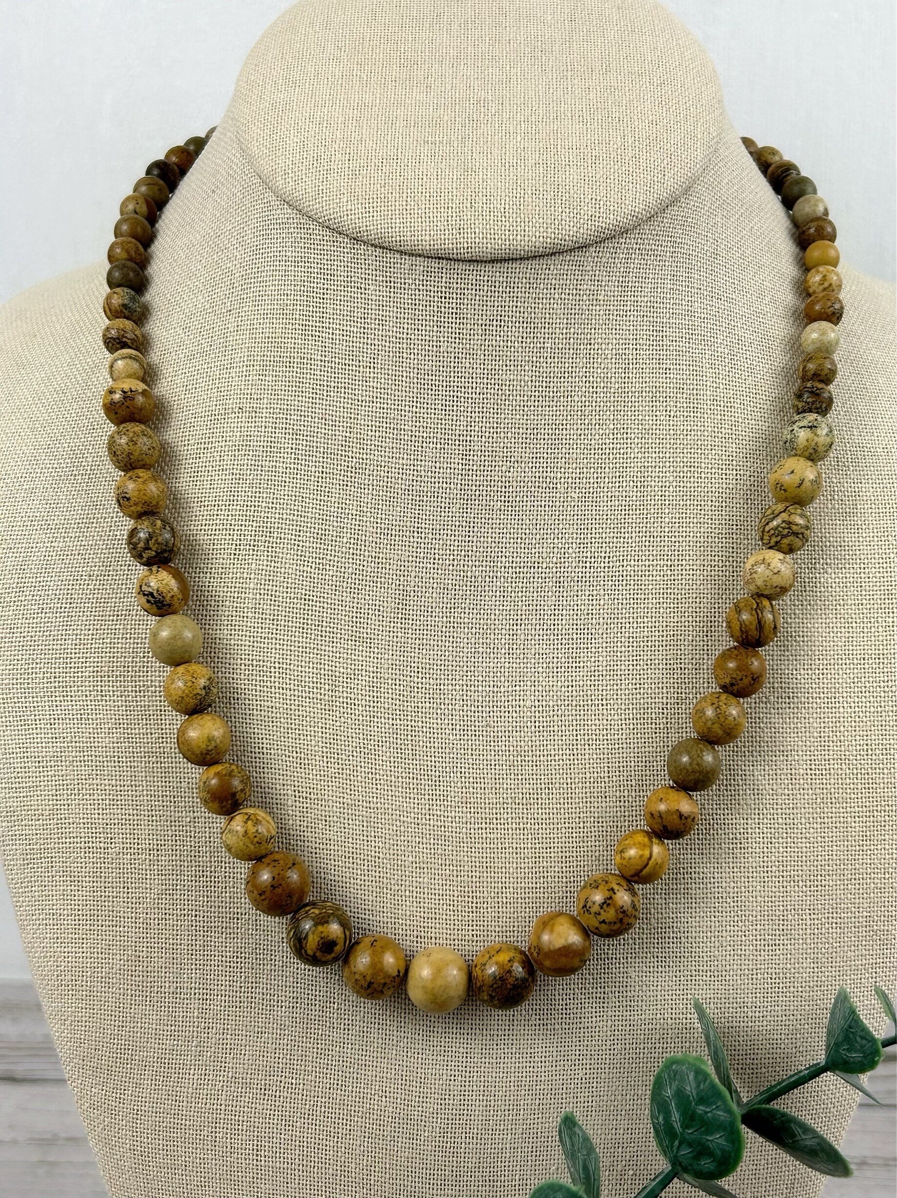 Picture Jasper Necklace, Beaded Necklace, Earth Necklace, Personalized Necklace, Energy Necklace, Handmade Necklace, Birthday Gift