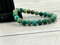 Teal Green Jasper Bracelet, Green Beaded Bracelet, Gemstone Bracelet, Birthday Gift for Her, Gift for Him