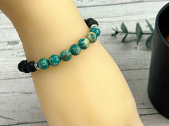 Diffuser Bracelet, Essential Oil Bracelet, Aromatherapy Bracelet, Teal Green Imperial Jasper Bracelet, Sea Sediment Jasper, Black Lava Rock