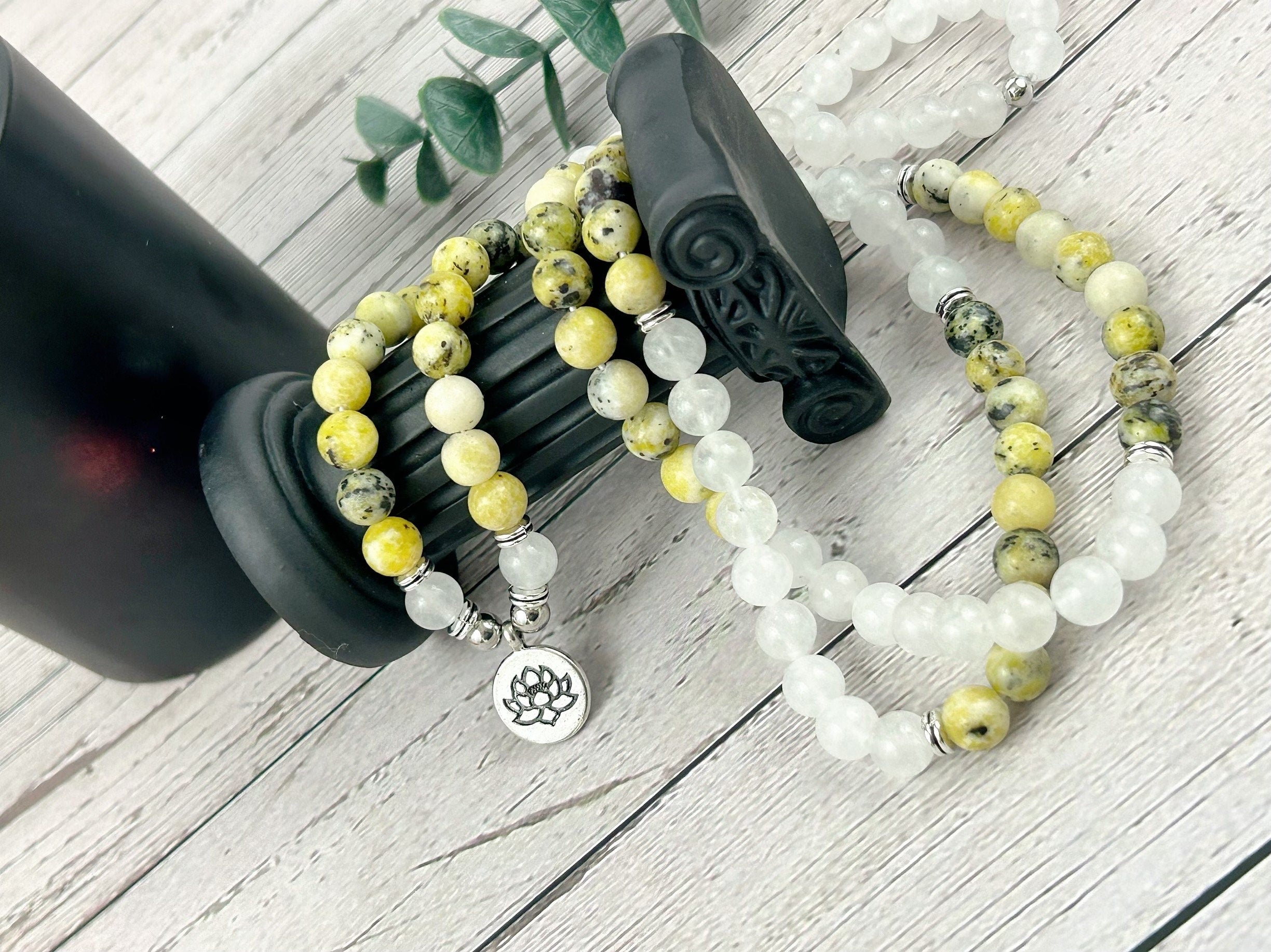 108 Mala Necklace, Yellow Turquoise Necklace, Prayer Beads, Moonstone Necklace, 108 Mala Beads Bracelet, Meditation Necklace,Energy Necklace