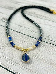 Beaded Necklace, Lapis Lazuli Necklace, Choker Necklace, Natural Stones Jewelry, Healing Crystals, Gift for Her, Personalized Necklace