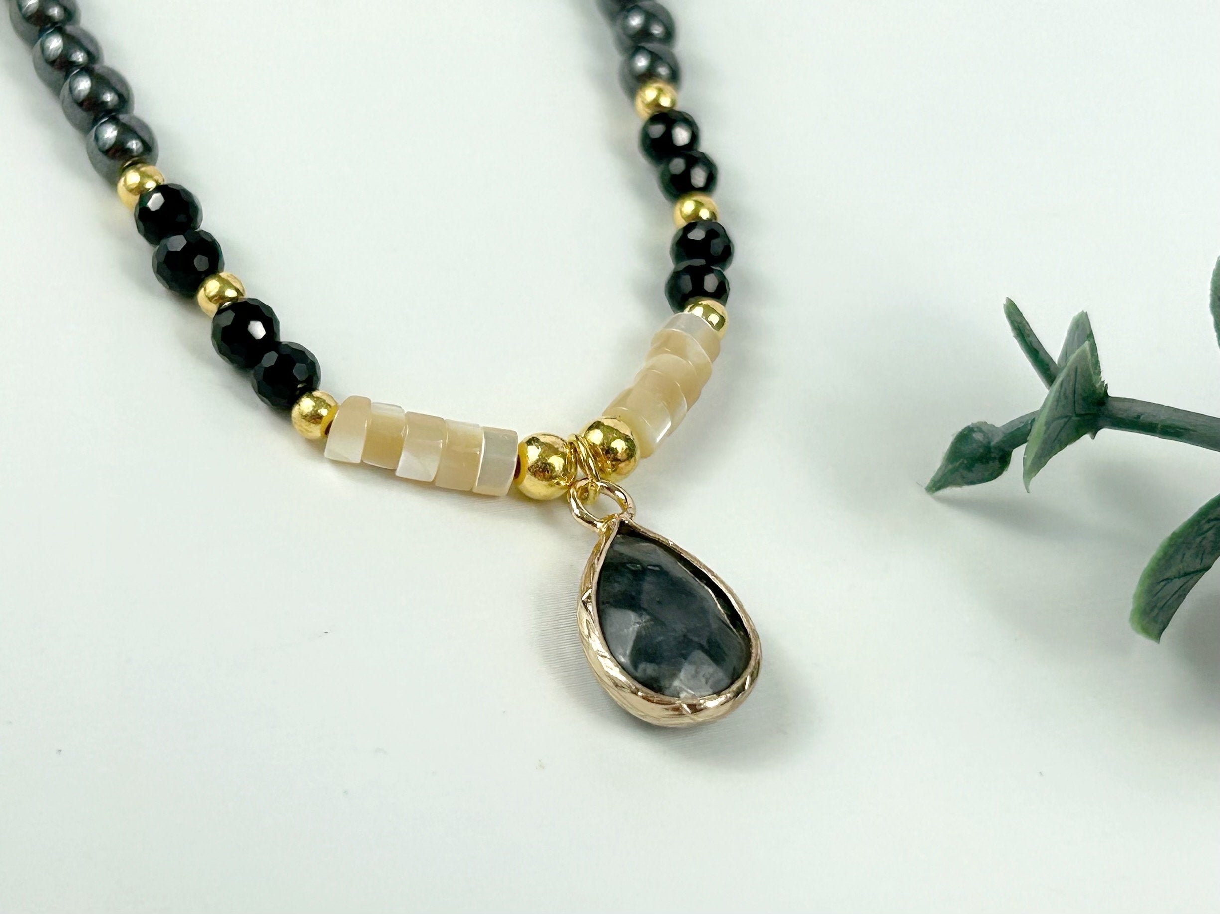 Beaded Necklace, Black Spinel Necklace, Choker Necklace, Natural Stones Jewelry, Healing Crystals, Gift for Her, Personalized Necklace