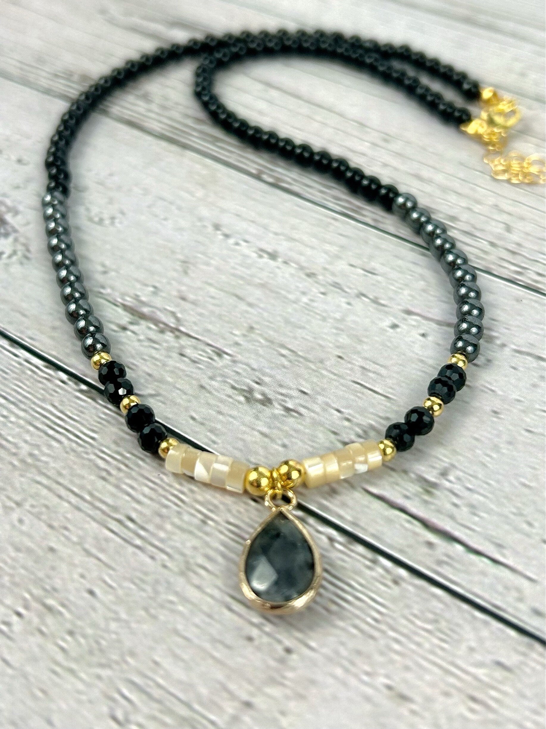 Beaded Necklace, Black Spinel Necklace, Choker Necklace, Natural Stones Jewelry, Healing Crystals, Gift for Her, Personalized Necklace