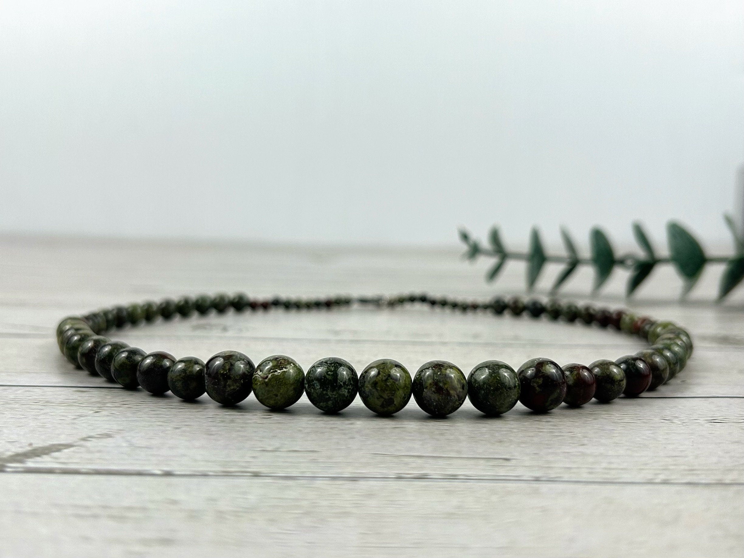Dragon Bloodstone Necklace, Green Beaded Necklace, Gift for Her, Gemstones Jewelry, Healing stone Necklace,Natural Stone Necklace