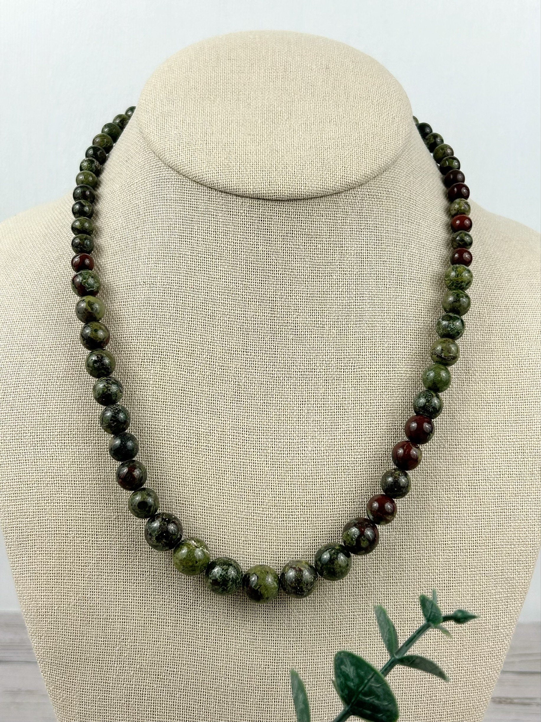 Dragon Bloodstone Necklace, Green Beaded Necklace, Gift for Her, Gemstones Jewelry, Healing stone Necklace,Natural Stone Necklace