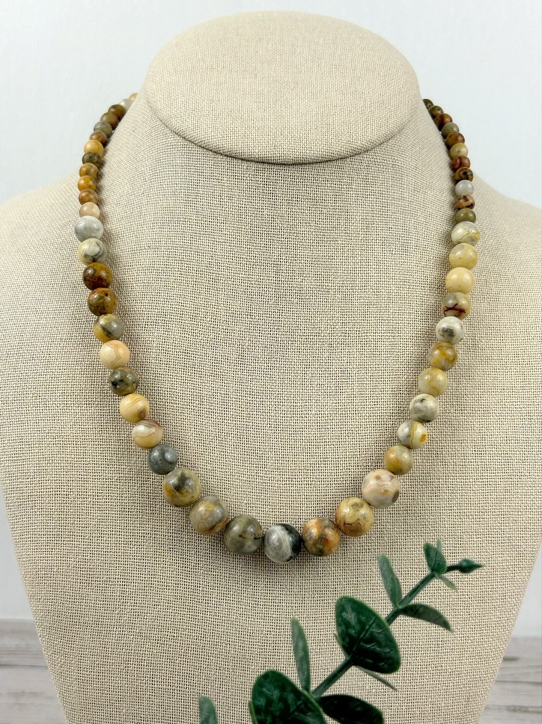 Beaded Necklace, Crazy Agate Necklace, Natural Stone Jewelry, Gift Her, Gemstone Necklace, Personalized Necklace, Healing Stones Necklace