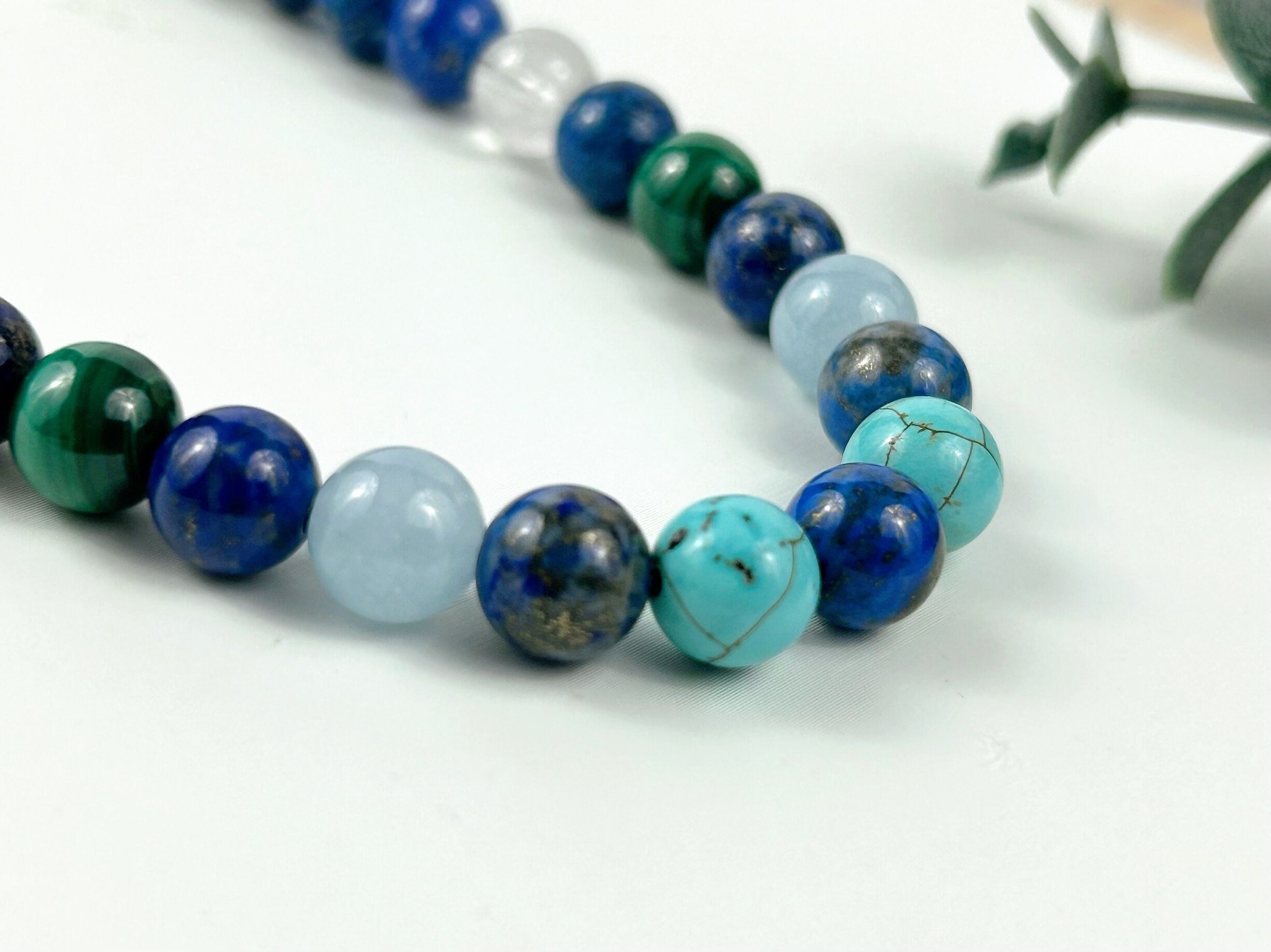 Mix Gemstones Necklace, Lapis Lazuli, Beaded Necklace, Turquoise, Imperial Jasper, Malachite, Aquamarine, Clear Quartz, Amazonite,Moss Agate