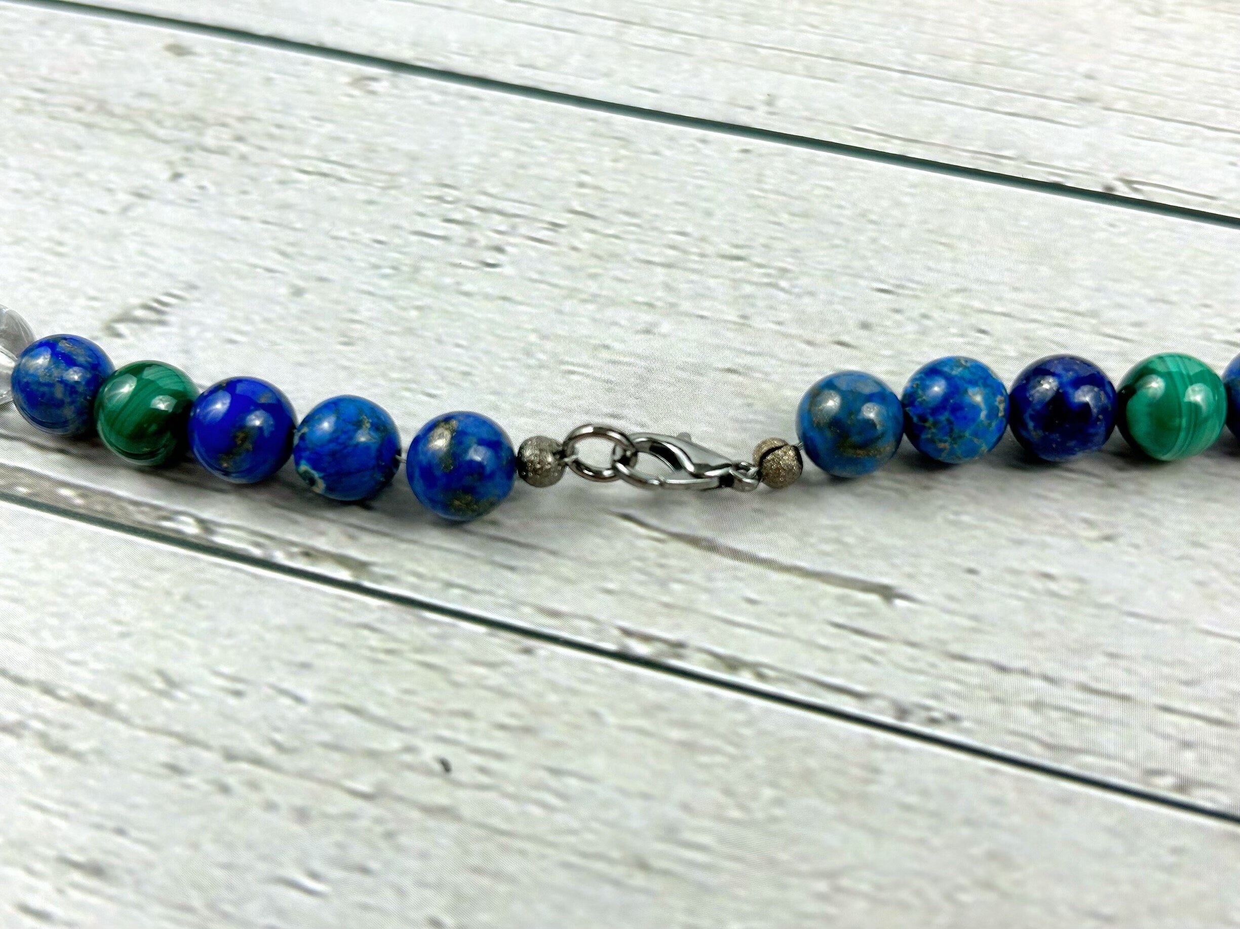 Mix Gemstones Necklace, Lapis Lazuli, Beaded Necklace, Turquoise, Imperial Jasper, Malachite, Aquamarine, Clear Quartz, Amazonite,Moss Agate