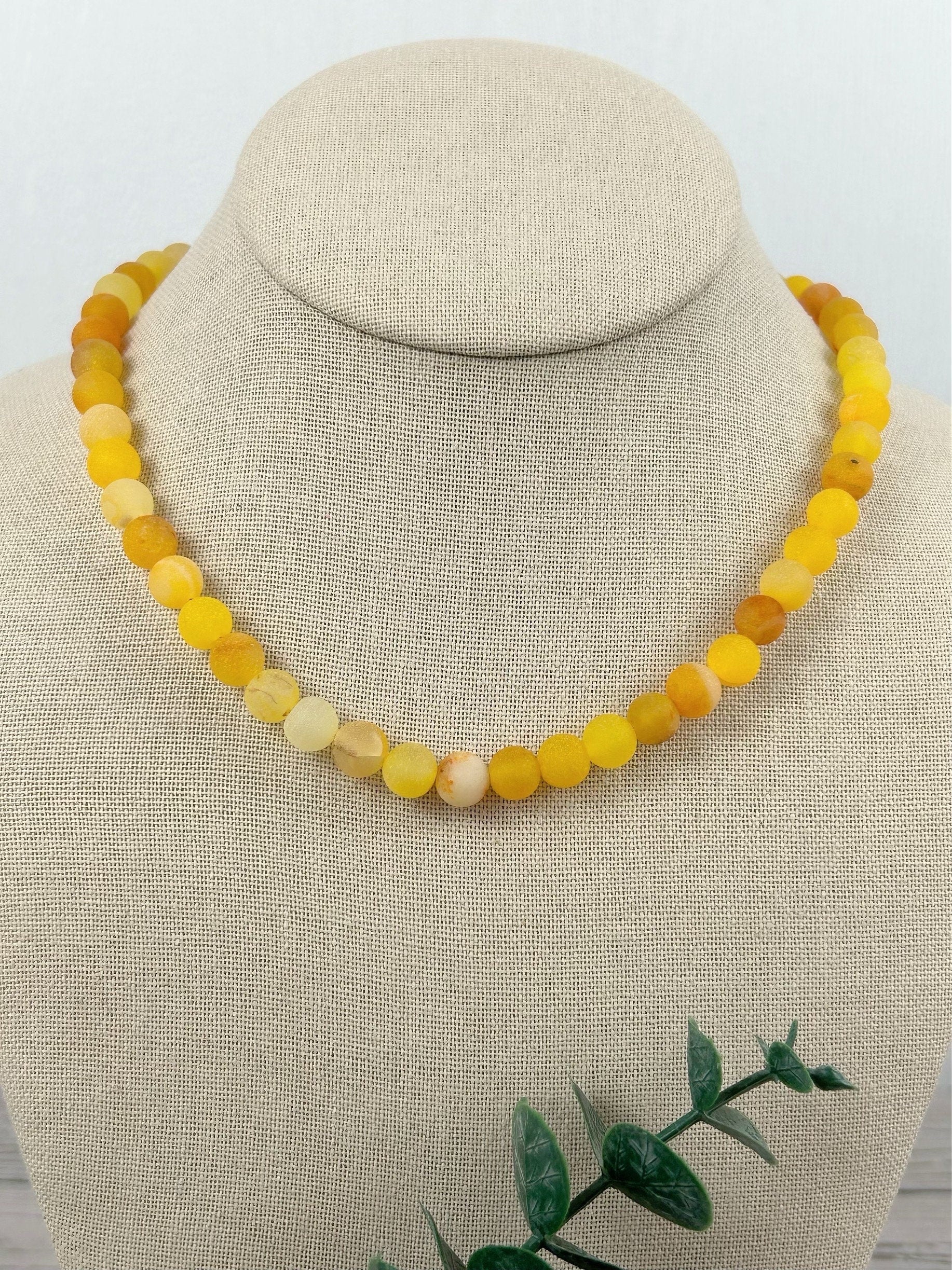 Yellow Agate Necklace, Beaded Necklace, Matte Agate, Gift for Her, Yoga Gemstone Jewelry, Personalized Necklace, Gemstone Necklace