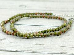 Unakite Necklace, Beaded Choker, Unakite Choker Necklace, Boho Necklace, Layered Necklace, Feminine Jewelry, Spiritual Jewelry