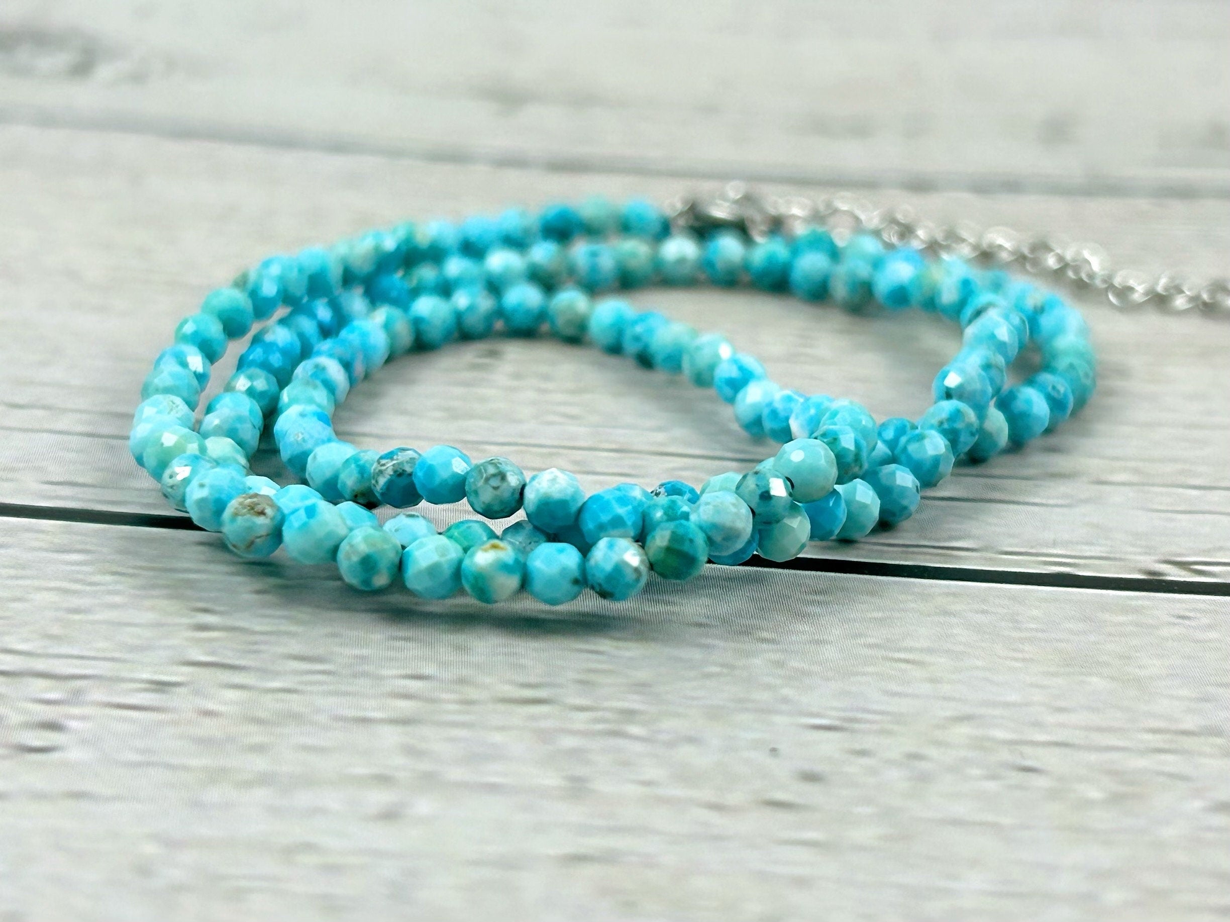 Turquoise Choker Necklace, Dainty Beaded Choker, Turquoise Necklace, Boho Necklace, Gift for Her, Layering Necklace, Blue Beaded Necklace