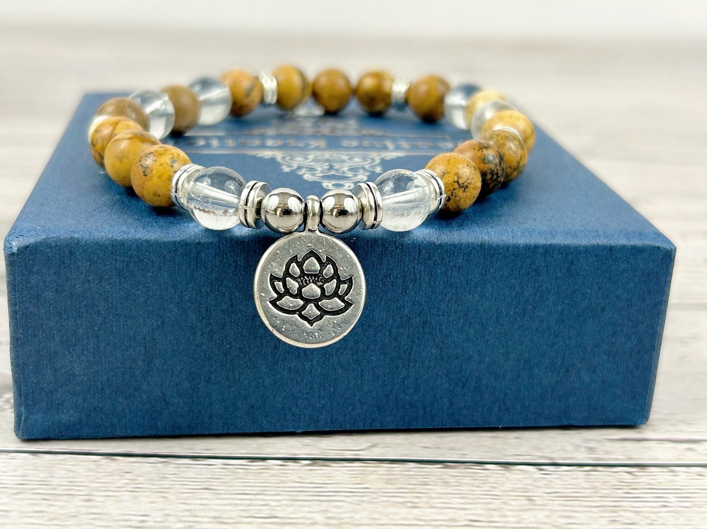 Japa Mala, 108 Mala Beads Necklace, Picture Jasper, Clear Quartz, Prayer Beads Necklace, 108 Mala Beads Bracelet, Meditation Necklace