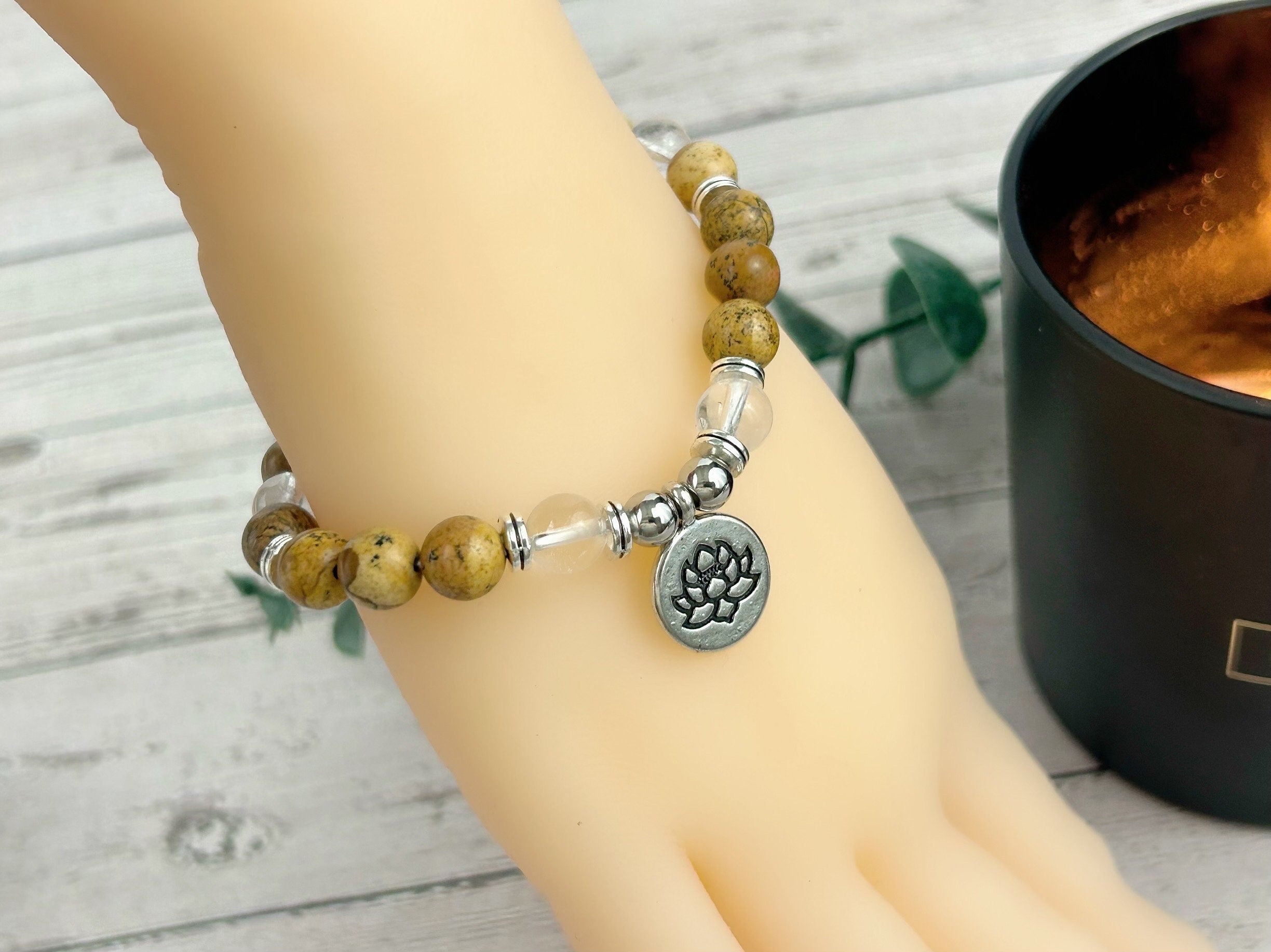 Japa Mala, 108 Mala Beads Necklace, Picture Jasper, Clear Quartz, Prayer Beads Necklace, 108 Mala Beads Bracelet, Meditation Necklace