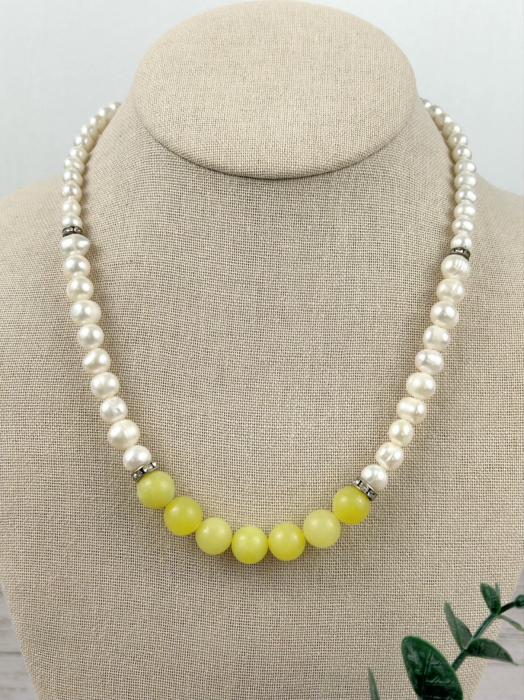 Jade Necklace, Freshwater Pearl Necklace, Choker Necklace, Handmade Jewelry, Good Luck Necklace, Women Necklace, Pearl Necklace