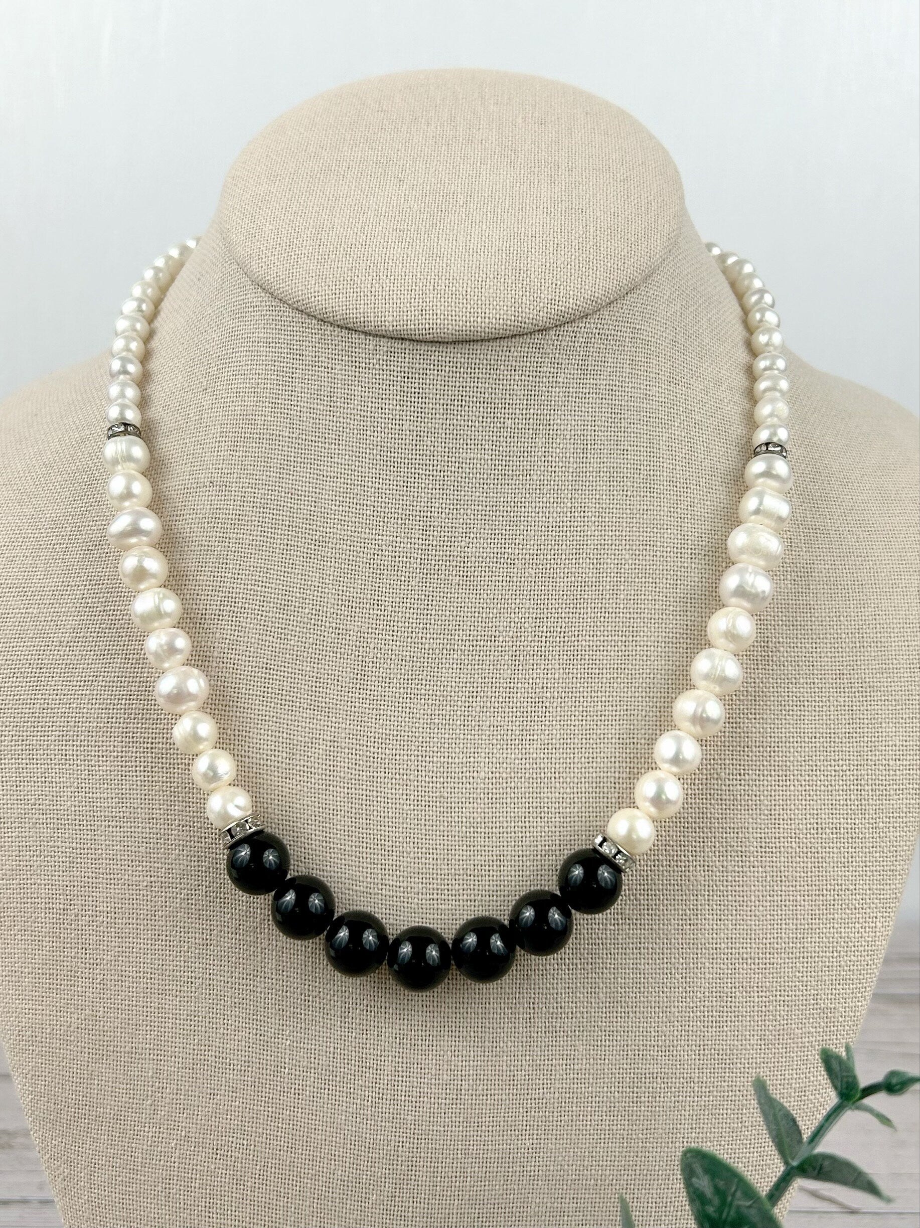 Black Onyx Necklace, Freshwater Pearl Necklace, Choker Necklace, Classic Necklace, Handmade Jewelry, Women Necklace, Gift For Her