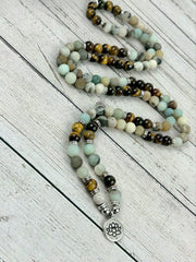 108 Mala Necklace, Amazonite Necklace, Tiger Eye Meditation Mala, Prayer Beads Necklace, Japa Mala,108 Mala Beads Bracelet, Handmade Jewelry