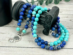 108 Mala Beads Necklace, Lapis Lazuli Japa Mala Necklace, Prayer Beads Necklace, 108 Mala Beads Bracelet, Turquoise Mala Meditation Necklace