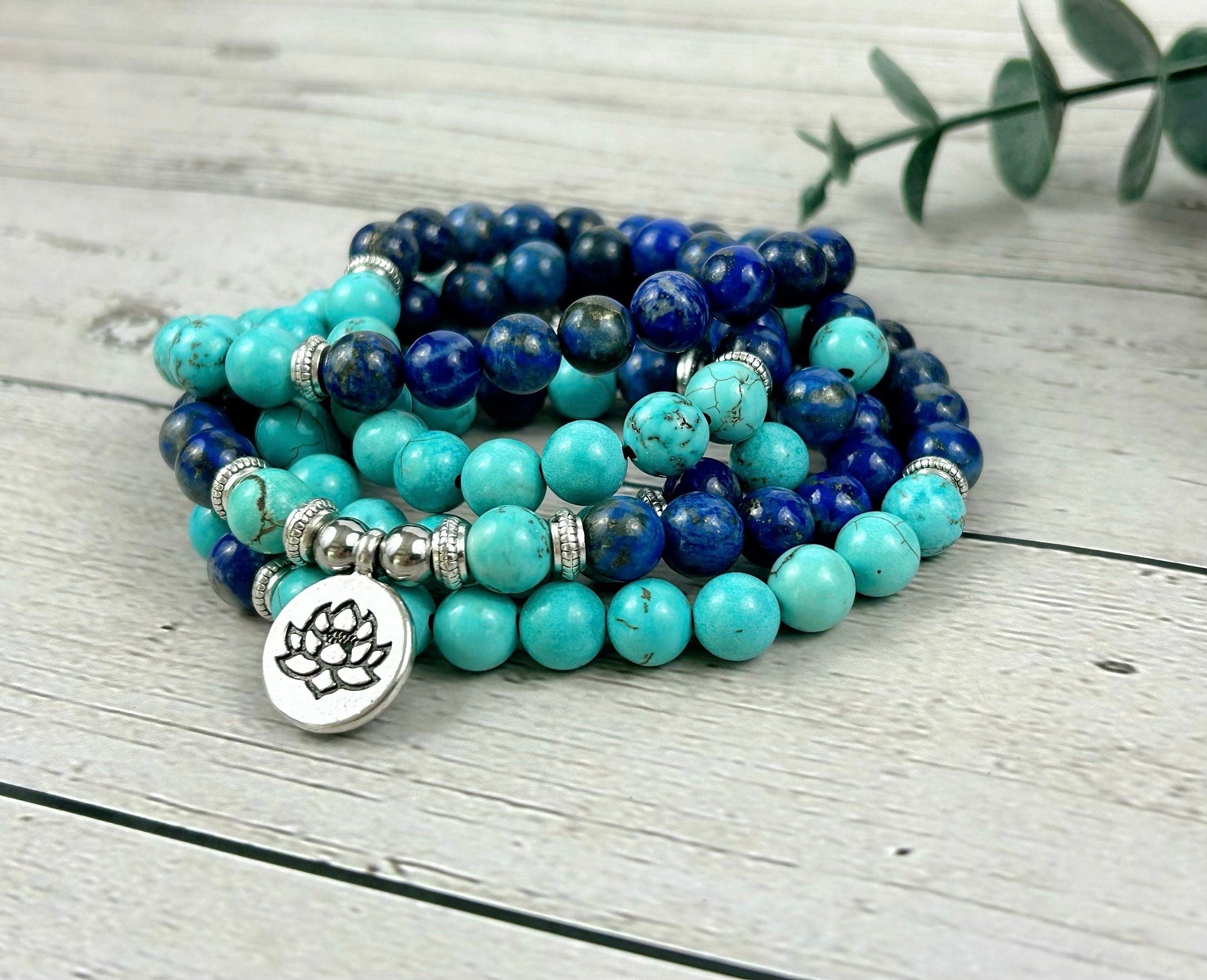 108 Mala Beads Necklace, Lapis Lazuli Japa Mala Necklace, Prayer Beads Necklace, 108 Mala Beads Bracelet, Turquoise Mala Meditation Necklace