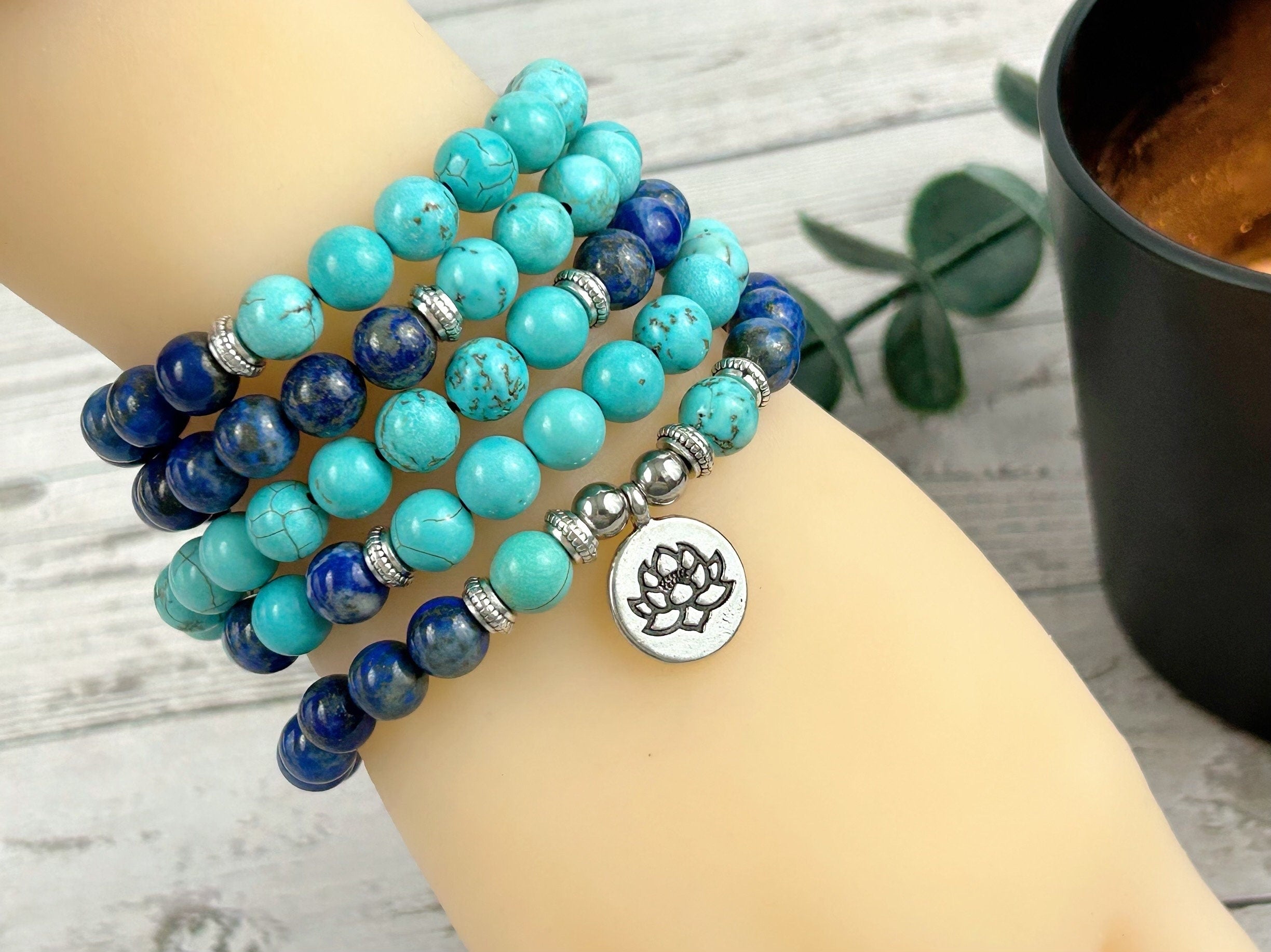 108 Mala Beads Necklace, Lapis Lazuli Japa Mala Necklace, Prayer Beads Necklace, 108 Mala Beads Bracelet, Turquoise Mala Meditation Necklace