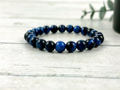 Protection Bracelet, Blue Tiger Eye Bracelet, Handmade Jewelry, Blue Beaded Bracelet, Gemstone Bracelet, Birthday Gift for Her, Gift for Him