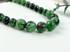 Ruby Zoisite Necklace, Beaded Necklace, Handmade Jewelry, Green Beaded Necklace, Energy Necklace, Natural Stone Necklace, Elegant Necklace