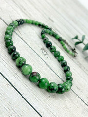 Ruby Zoisite Necklace, Beaded Necklace, Handmade Jewelry, Green Beaded Necklace, Energy Necklace, Natural Stone Necklace, Elegant Necklace