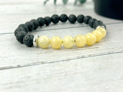 Diffuser Bracelet, Essential Oil Bracelet, Aromatherapy Bracelet, Yellow Calcite Bracelet, Handmade Jewelry, Black Lava Rock, Gift For Her