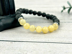 Diffuser Bracelet, Essential Oil Bracelet, Aromatherapy Bracelet, Yellow Calcite Bracelet, Handmade Jewelry, Black Lava Rock, Gift For Her