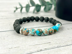 Diffuser Bracelet, Essential Oil Bracelet, Aromatherapy Bracelet, Turquoise Imperial Jasper Bracelet, Sea Sediment Jasper, Black Lava Rock