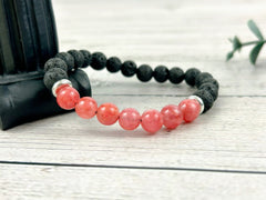 Diffuser Bracelet, Essential Oil Bracelet, Aromatherapy Bracelet, Cherry Quartz Bracelet, Handmade Jewelry, Black Lava Rock Bracelet