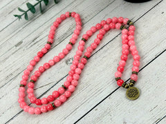 Japa Mala, 108 Mala Beads Necklace, Pink Chalcedony Mala Necklace, Prayer Beads Necklace, Mala Beads Bracelet, Meditation Necklace, Handmade