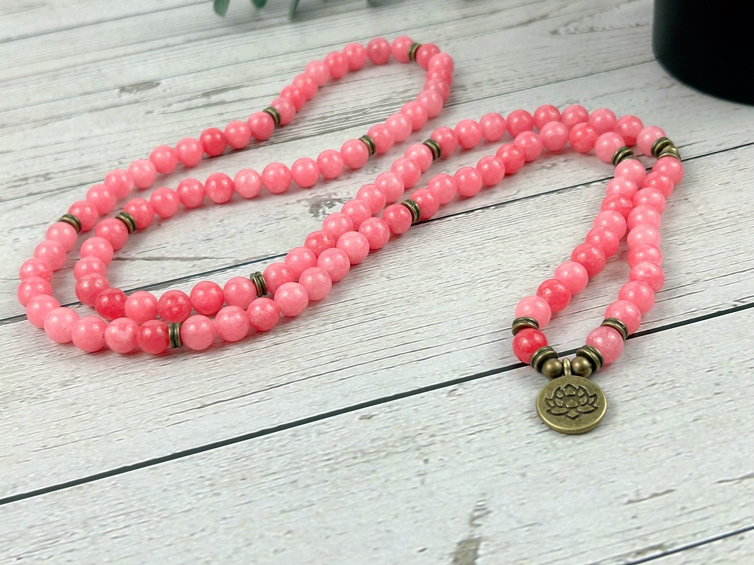 Japa Mala, 108 Mala Beads Necklace, Pink Chalcedony Mala Necklace, Prayer Beads Necklace, Mala Beads Bracelet, Meditation Necklace, Handmade