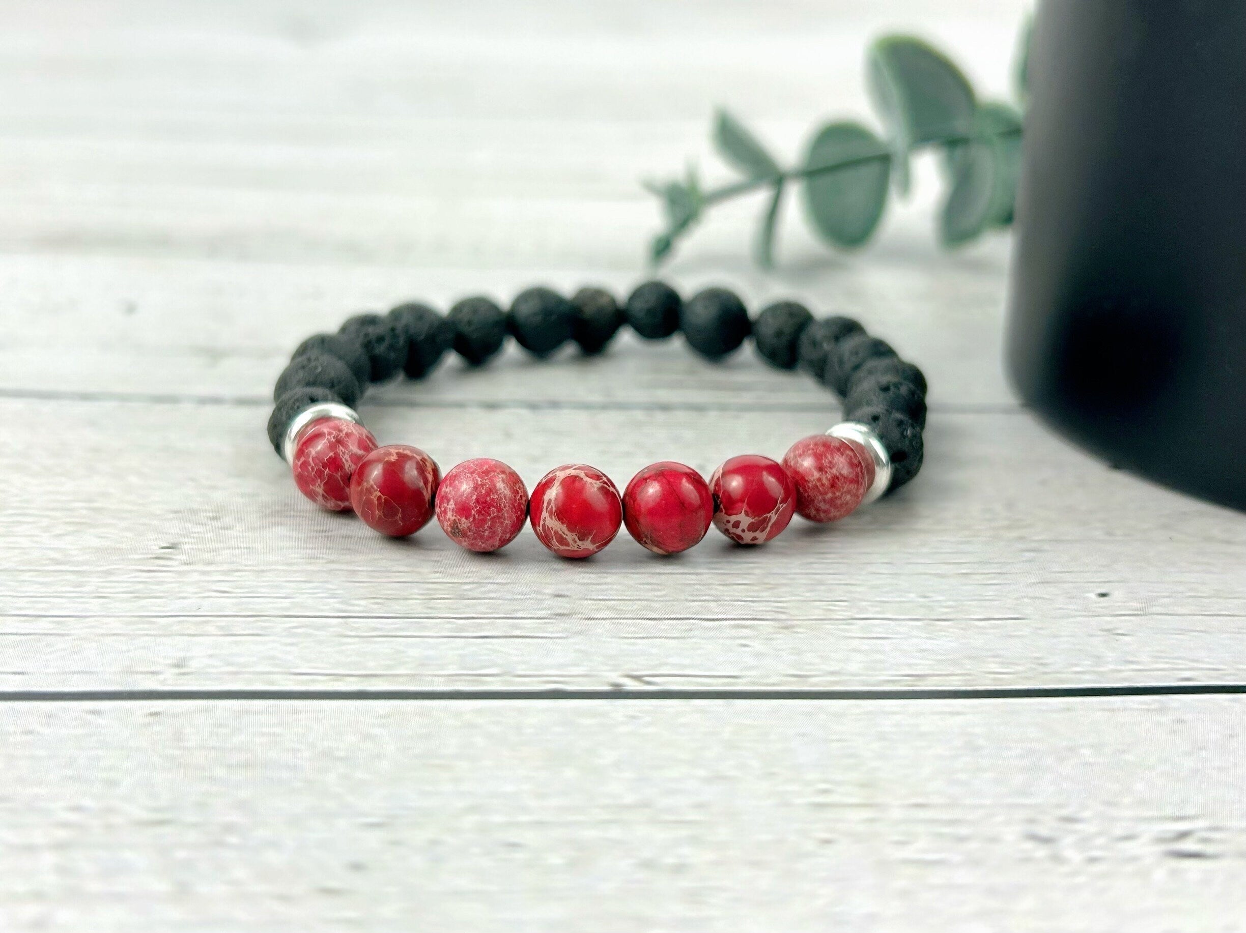 Diffuser Bracelet, Essential Oil Bracelet, Aromatherapy Bracelet, Red Jasper Bracelet, Imperial Jasper, Black Lava Rock