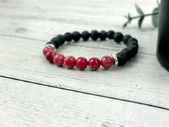 Diffuser Bracelet, Essential Oil Bracelet, Aromatherapy Bracelet, Red Jasper Bracelet, Imperial Jasper, Black Lava Rock