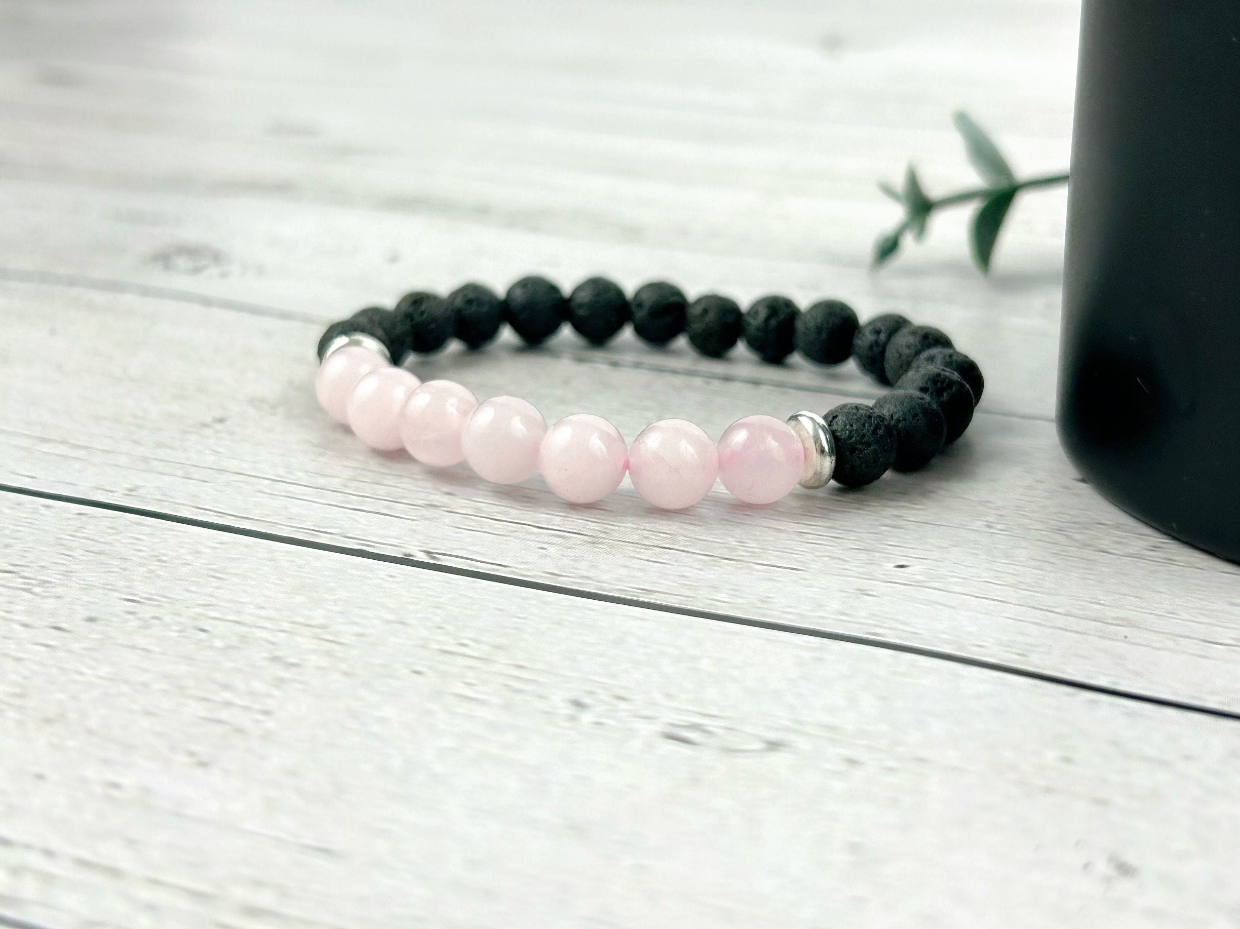 Diffuser Bracelet, Essential Oil Bracelet, Aromatherapy Bracelet, Rose Quartz Bracelet, Handmade Jewelry, Black Lava Rock Bracelet