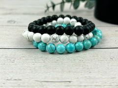 Set of 3 Energy Bracelet, Healing Bracelet, White Howlite Bracelet, Turquoise Bracelet, Black Onyx Bracelet, Gemstone Bracelet, Gift for Her