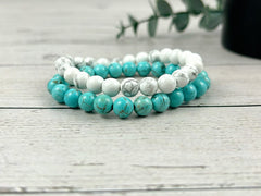 Set of 2 Energy Bracelets, Healing Bracelet, White Howlite Bracelet, Turquoise Bracelet, Gemstone Bracelet, Gift for Her