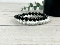 Set of 2 Energy Bracelets, Healing Bracelet, White Howlite Bracelet, Black Onyx Bracelet, Gemstone Bracelet, Gift for Her