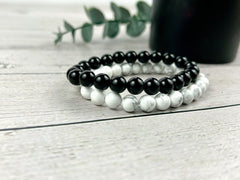 Set of 2 Energy Bracelets, Healing Bracelet, White Howlite Bracelet, Black Onyx Bracelet, Gemstone Bracelet, Gift for Her