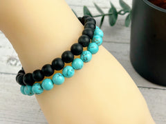 Set of 2 Energy Bracelets, Healing Bracelet, Turquoise Bracelet, Black Onyx Bracelet, Gemstone Bracelet, Gift for Her