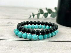 Set of 2 Energy Bracelets, Healing Bracelet, Turquoise Bracelet, Black Onyx Bracelet, Gemstone Bracelet, Gift for Her