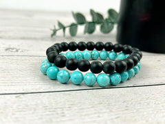 Set of 2 Energy Bracelets, Healing Bracelet, Turquoise Bracelet, Black Onyx Bracelet, Gemstone Bracelet, Gift for Her