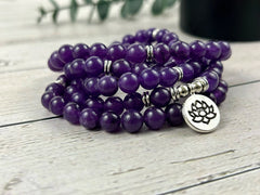 108 Mala Beads Necklace, Purple Chalcedony Japa Mala, Prayer Beads Necklace, 108 Mala Beads Bracelet, Meditation Necklace, Handmade Jewelry