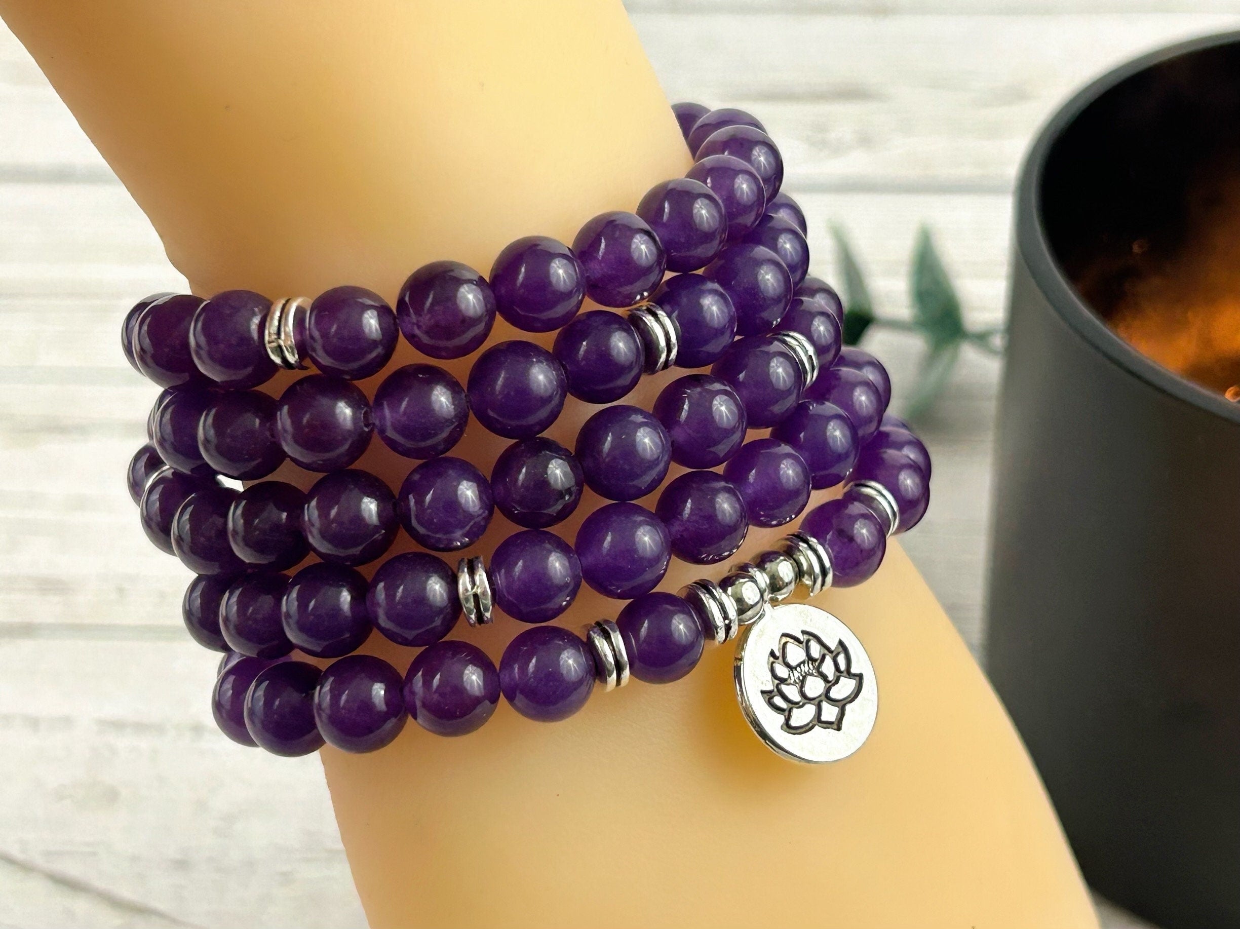 108 Mala Beads Necklace, Purple Chalcedony Japa Mala, Prayer Beads Necklace, 108 Mala Beads Bracelet, Meditation Necklace, Handmade Jewelry